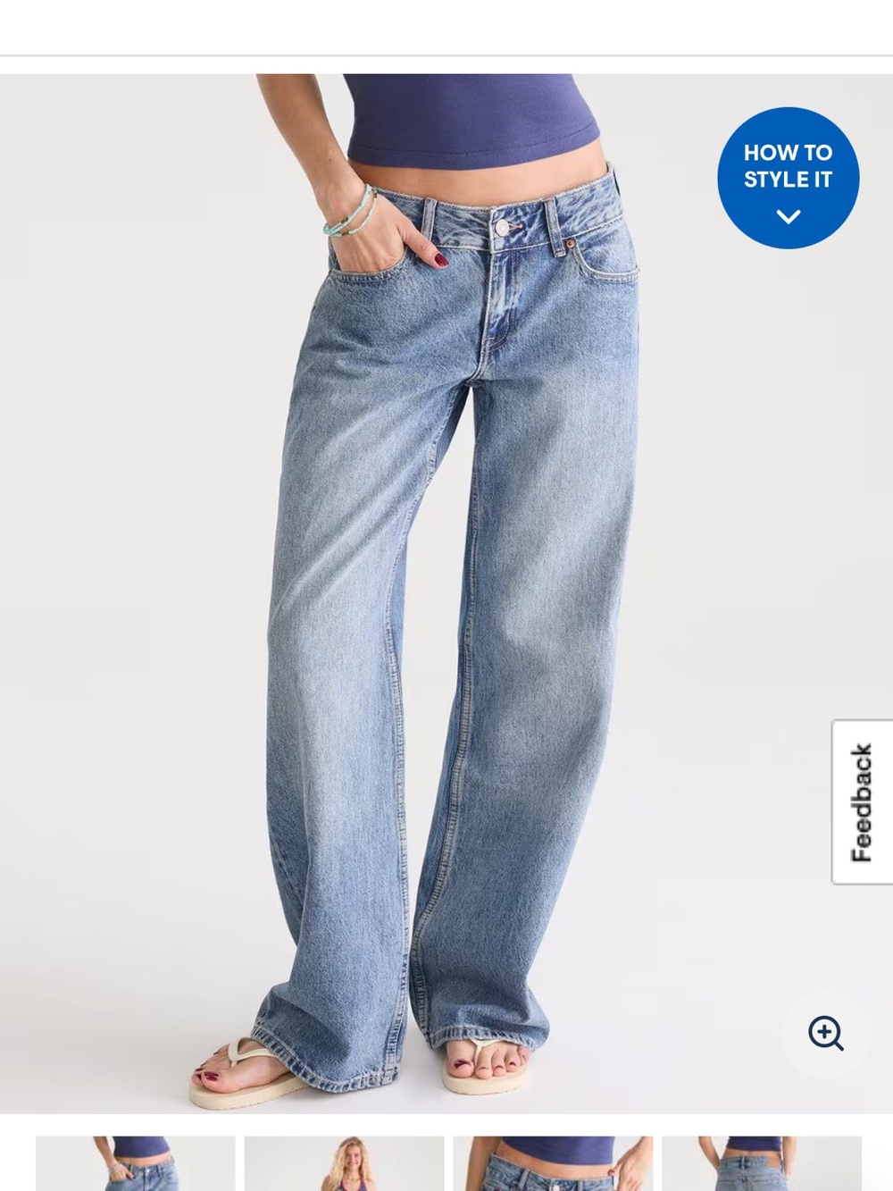 Women's Light Blue Wide Leg Jeans - Baggy as 000 Regular